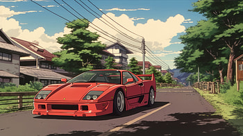 Ferrari F40 Anime Style - Studio Ghibli Inspired, Studio Ghibli, car, Ferrari, Ferrari F40, anime car HD wallpaper