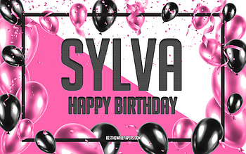 Happy Birtay Sylva, Birtay Balloons Background, Sylva, with names, Sylva Happy Birtay, Pink Balloons Birtay Background, greeting card, Sylva Birtay HD wallpaper