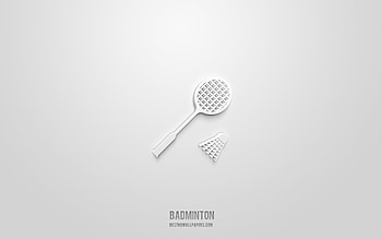 Badminton 3d icon, white background, 3d symbols, Badminton, sport icons, 3d icons, Badminton sign, sport 3d icons HD wallpaper
