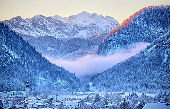 Inzell, mountains, city, tree HD wallpaper