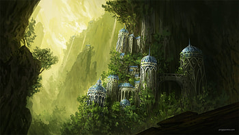Forgotten Kingdom, fantasy, art, jorge jacinto, green, luminos, castle, kingdom HD wallpaper