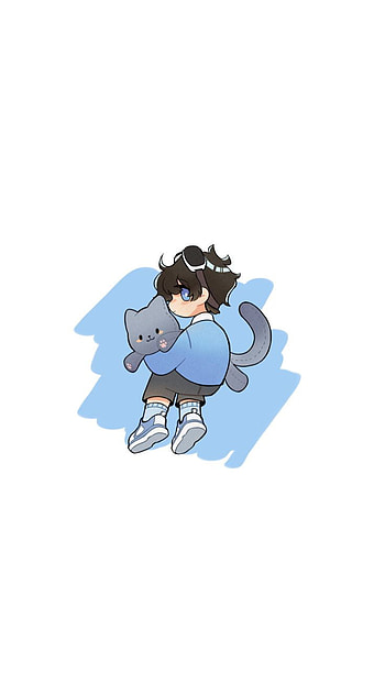 Pets || George, art, mcyt, simplistic, blue, cat, chibi, dsmp, georgenotfound HD phone wallpaper