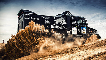 Desert, sand, rally, truck, black HD wallpaper