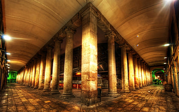 the market in barcelona after closing r, night, columns, r, market, stoles, empty HD wallpaper