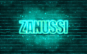 Zanussi turquoise logo, , turquoise brickwall, Zanussi logo, brands, Zanussi neon logo, Zanussi HD wallpaper