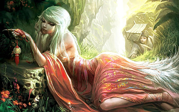 Fantasy Girl, digital, art, woman, skulls HD wallpaper