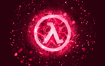 Half-Life pink logo, , pink neon lights, creative, pink abstract background, Half-Life logo, games logos, Half-Life HD wallpaper