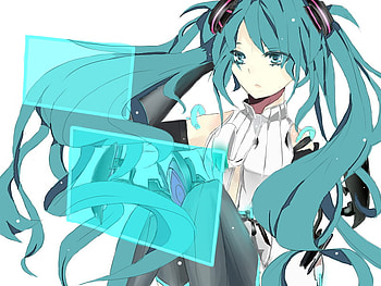vocaloid, miku, blue eyes, computer, blush, blue hair, long hair HD wallpaper