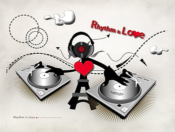 Rhythm is Love, records playing, music, robot, love, heart HD wallpaper