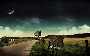 Route 66 floating house, 66, 666, float, floating house, route 66 HD wallpaper