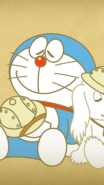 Doraemon, sleeping with dog, cartoon HD phone wallpaper