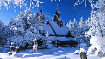 church deep in winter in poland, winter, trees, church, snow HD wallpaper