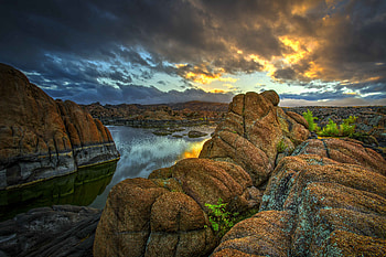 Nature, Rivers, Sunset, Stones, Sky, Mountains, Rocks HD wallpaper
