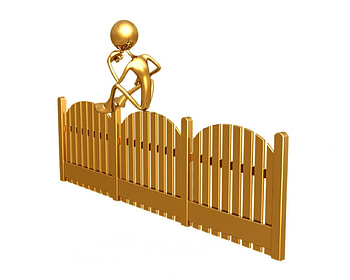 Sitting on the fence, thinking, sitting, gold fence, 3d gold figure HD wallpaper
