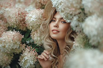 ღ, Blonde, Girl, Hydrangea, Blon, Hat HD wallpaper