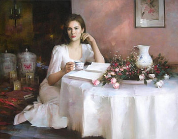 Deep in Thought, lady, book, pretty, art, femanine, home HD wallpaper