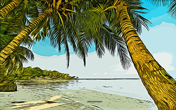 palm trees, tropical islands, , vector art, palm trees drawing, creative art, palm trees art, vector drawing, abstract nature HD wallpaper