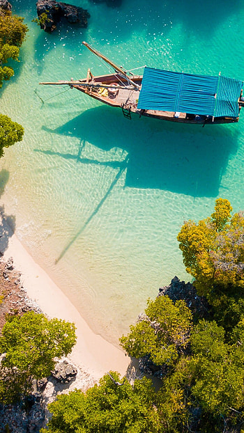Aerial view of Pamunda Island, Zanzibar vista, Tanzania paradise, Windows 10 spotlight HD phone wallpaper