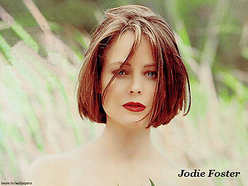 Jodie Foster, red lips, blue eyes, green back, red hair, actress, female HD wallpaper