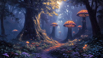 Enchanted Mushroom: A Magical Forest, magical forest, mushroom, fantasy forest, glowing mushroom HD wallpaper