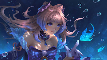 Fantasy girl, girl, fish, fantasy, blue, face, luminita pham HD wallpaper