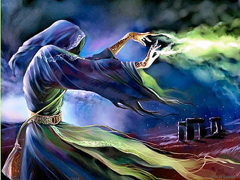 Witch of lightning, blue, fairy, lightning, fantasy, art, sky, witch HD wallpaper