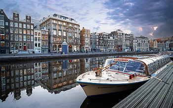 Amsterdam, Rokin Canal, evening, autumn, cloudy weather, Amsterdam cityscape, Netherlands HD wallpaper