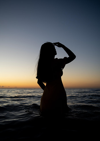 Water, Sea, Dark, Silhouette, Girl HD phone wallpaper