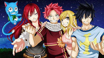 Fairy Tail, Anime, Erza Scarlet, Gray Fullbuster, Happy (Fairy Tail), Lucy Heartfilia, Natsu Dragneel HD wallpaper