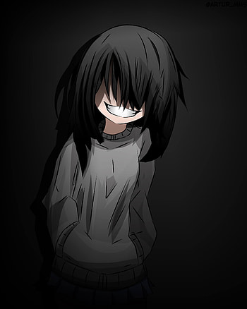Dark Girl, horror, black, simple, sadistic, cute, nightmare, drawing, minimalist, anime, psycho HD phone wallpaper