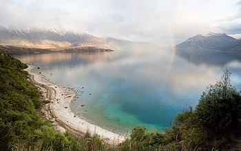 Nature, Mountains, Rainbow, Lake, Shore, Bank, After The Rain HD wallpaper