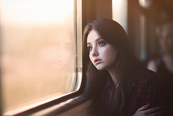 Blue Eyes Girl Looking Outside Window , blue-eyes, girls, model HD wallpaper