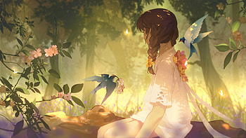 Spring, bird, fantasy, swallow, girl, zmpanda, randunici, zm panda, pasari HD wallpaper