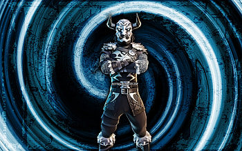 Master Minotaur, blue grunge background, Fortnite, vortex, Fortnite characters, Master Minotaur Skin, Fortnite Battle Royale, Master Minotaur Fortnite HD wallpaper