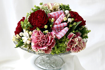 Flowers, Carnations, Vase, Tape, Decoration, Composition HD wallpaper