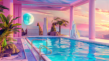 Serene Poolside Bliss - Ultra, pool, pink aesthetic, tropical, architecture HD wallpaper