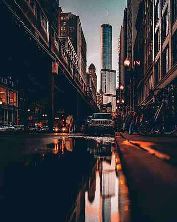 Cities, Auto, Bicycles, City, Building, Reflection, Street, Puddle HD phone wallpaper