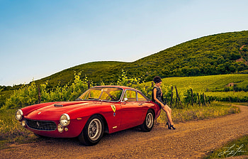 *** Landscape ***, summer, car, red, landscape, nature, girl HD wallpaper