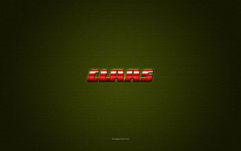 Claas logo, red shiny logo, Claas metal emblem, green carbon fiber texture, Claas, brands, creative art, Claas emblem HD wallpaper
