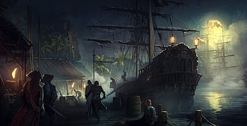 Nighttime Pirate Ship, pirate ship, pirate, night HD wallpaper