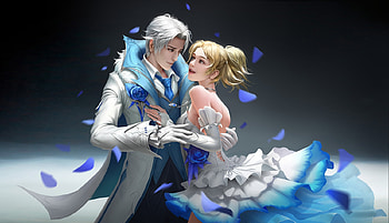 Fantasy couple, blue, frumusete, white, man, lovers, girl, fantasy, jiahao yu, couple, luminos HD wallpaper