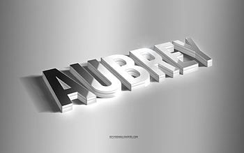 Aubrey, silver 3d art, gray background, with names, Aubrey name, Aubrey greeting card, 3d art, with Aubrey name HD wallpaper