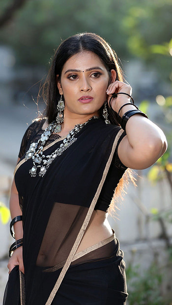 Anusha Parda, telugu actress, saree lover, sexy curves HD phone wallpaper