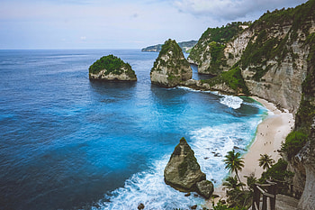 Cliffs, beach, aerial view, nature, bay HD wallpaper