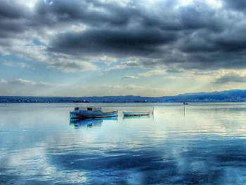 Blue world, blue, boat, world HD wallpaper