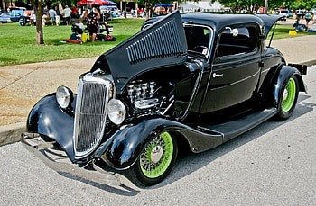 1934 Ford Three-Window Coupe, Black, Classic, 1934, Lime Green Rims HD wallpaper