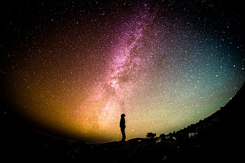 Man Looking At Galaxy Sky , man, galaxy, graphy, stars, night, dark HD wallpaper