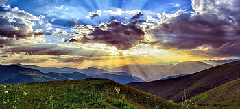 Sky, rays, sunbeam, cloud HD wallpaper