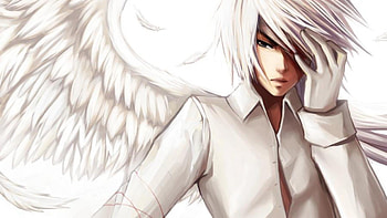 white anime boy angel HD wallpaper