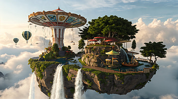 Dreamy Flying Island - Ultra, flying island, fantasy, amusement park, floating island, waterfall HD wallpaper